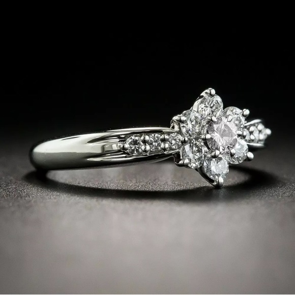 Flower Ring 925 Silver Jewelry White Sapphire - Picture 2 of 3